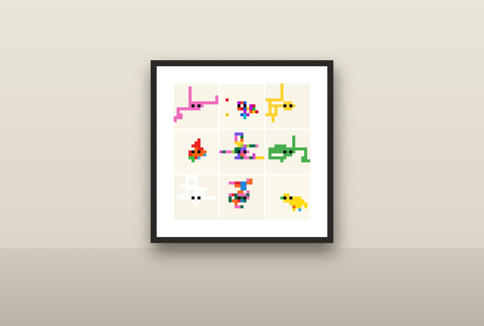 The print framed and hung on a wall