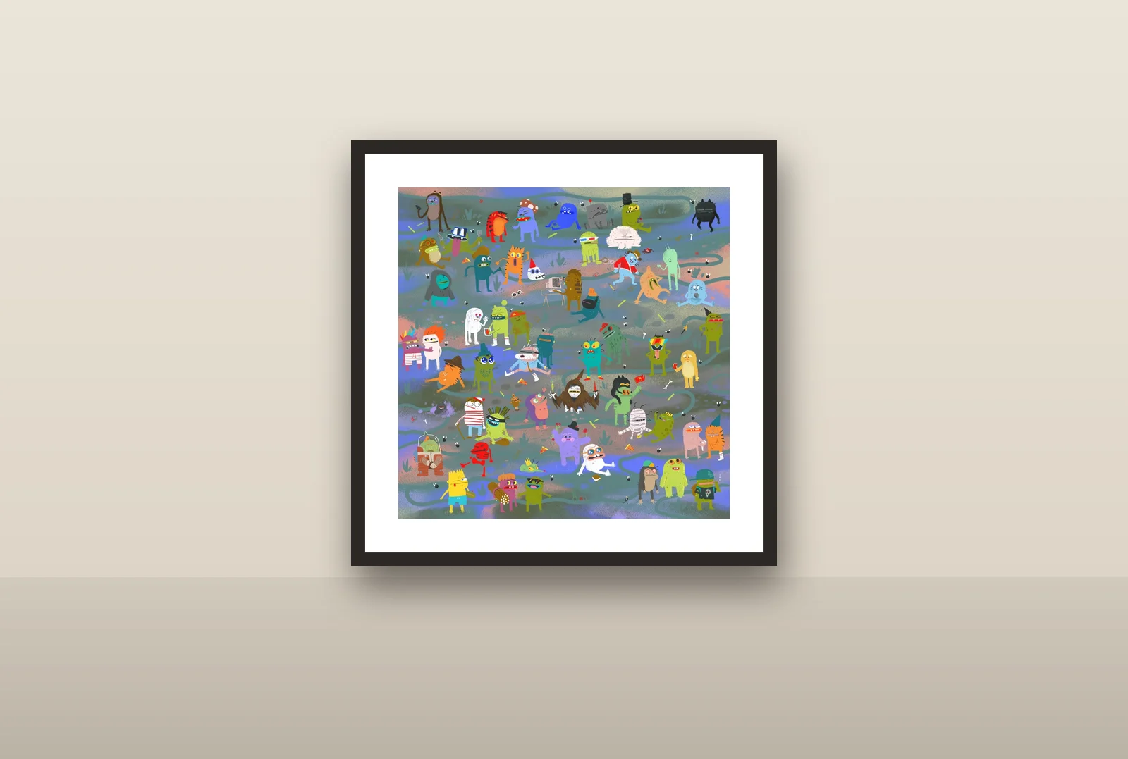 The print framed and hung on a wall